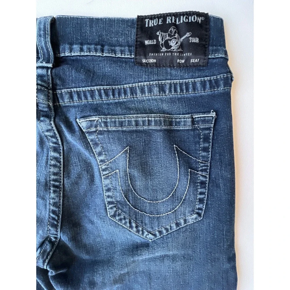 True Religion Jeans 34 Rocco Mens Relaxed Skinny Dark Distressed Stretch Denim